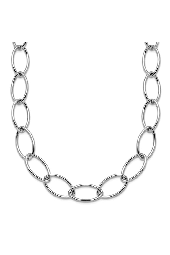925 Sterling Silver Rhodium Plated 9.2mm Oval Link Chain Necklace 18 Inch Chain Necklace for Women and Men