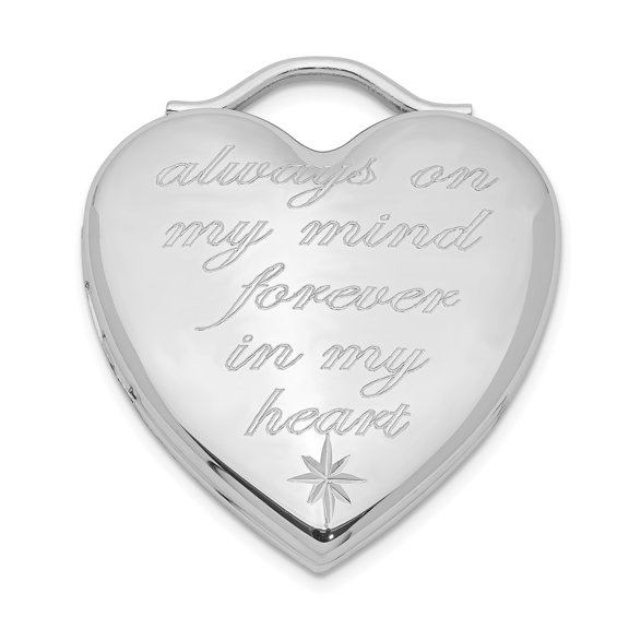 925 Sterling Silver Rhodium-Plated Always On My Mind Forever In My Heart Locket