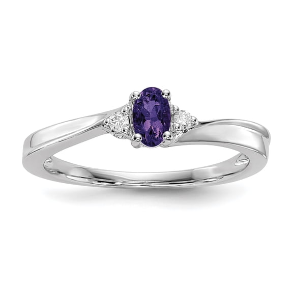 925 Sterling Silver Rhodium-Plated Amethyst Birthstone Ring Size 7