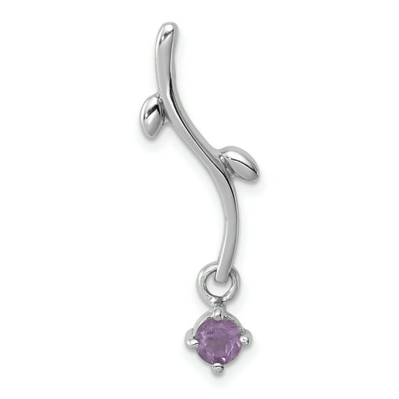 925 Sterling Silver Rhodium Plated Amethyst Dangle Shaped Pendant