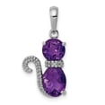 thumbnail image 1 of 925 Sterling Silver Rhodium Plated Amethyst and Diamond Cat Shaped Pendant, 1 of 5