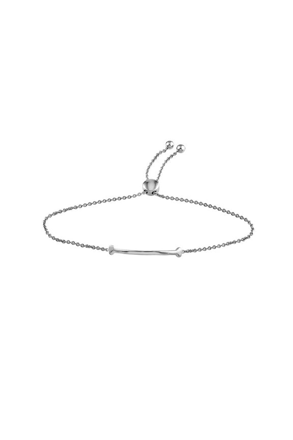 925 Sterling Silver Rhodium Plated Animal Pet Dog Bone Bar Adjustable Bolo Bracelet 9.50 Inch Link Bracelet for Women