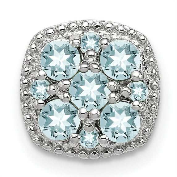 925 Sterling Silver Rhodium Plated Aquamarine Square Shaped Pendant Slide