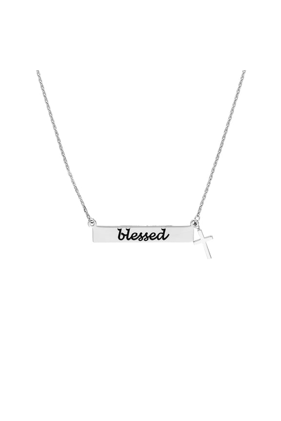 925 Sterling Silver Rhodium Plated Oxidized Blessed Bar Religious Faith Cross Necklace Cable Chain 18 Inch Chain Necklac
