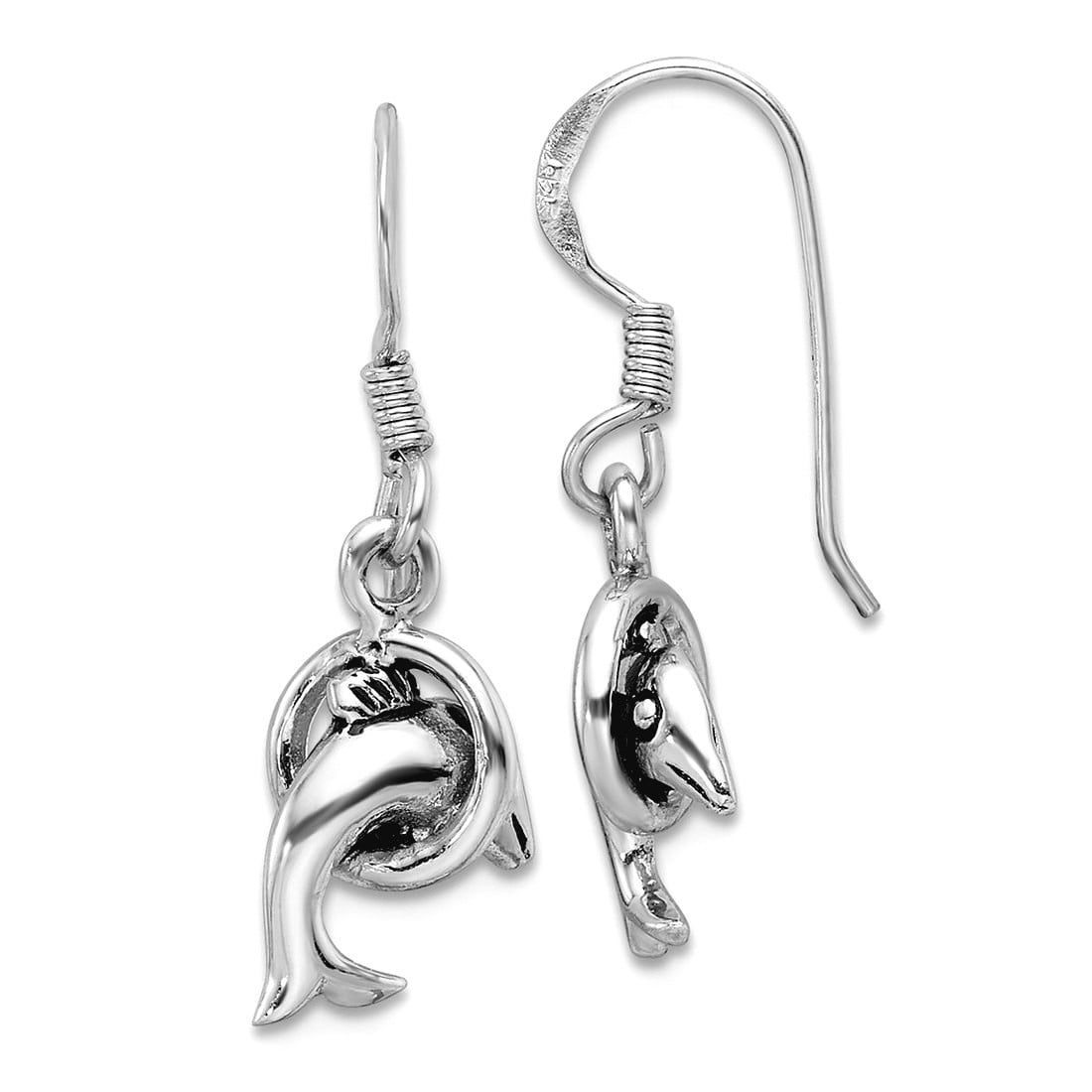 925 Sterling Silver Rhodium Plated Oxidized Dolphin Shepherd Hook Earrings 26.8x9.2mm Wide Stud Earring for Women