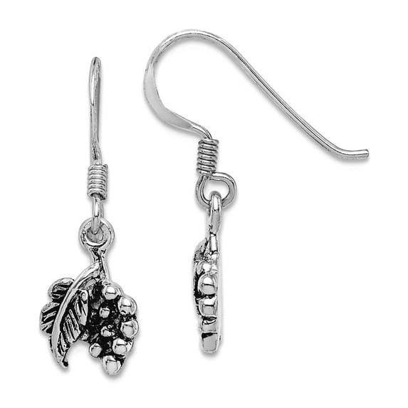 925 Sterling Silver Rhodium Plated Oxidized Grape Bundle Long Drop Dangle Earrings 22.97x8.35mm Wide Dangle Earring for