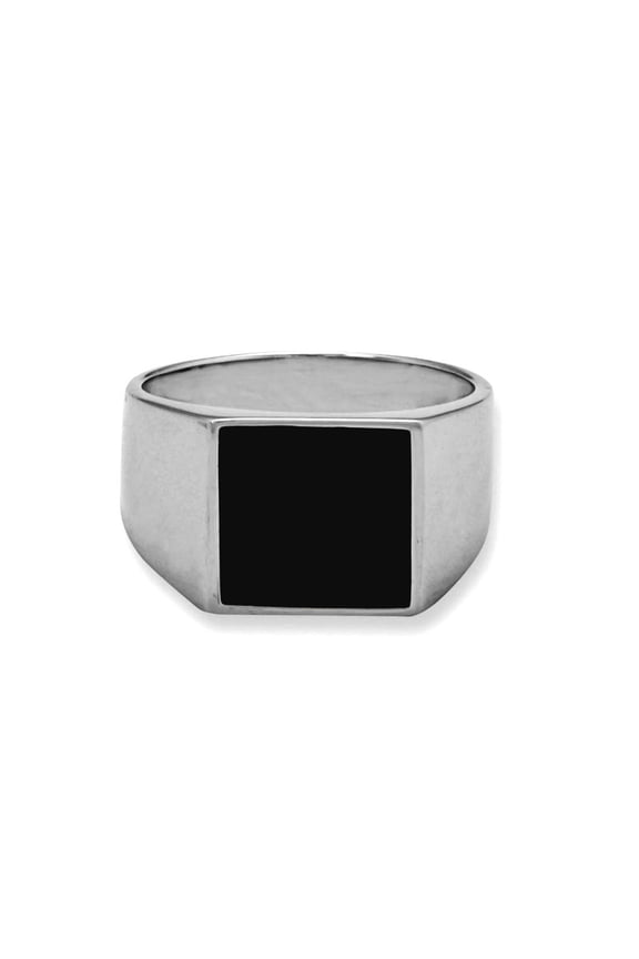 925 Sterling Silver Rhodium Plated Black-Onyx Square Signet Ring 10mm Tapers From 13.7mm-5.5mm Size 10 Ring for Women