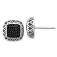 thumbnail image 1 of 925 Sterling Silver Rhodium Plated Black Spinel Square Post Earrings 11.65x11.8mm Wide Stud Earring for Women, 1 of 2