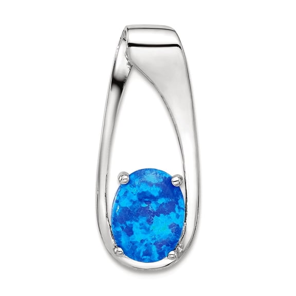 925 Sterling Silver Rhodium Plated Blue Simulated Opal Pendant Necklace 23.4x10mm Wide 3.1mm Thick Pendant for Women