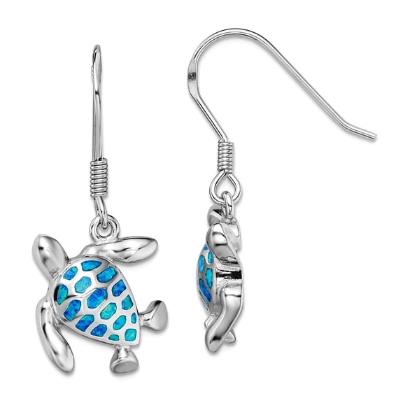 925 Sterling Silver Rhodium Plated Blue Simulated Opal Turtle Earrings 32.5x17.5mm Wide Stud Earring for Women
