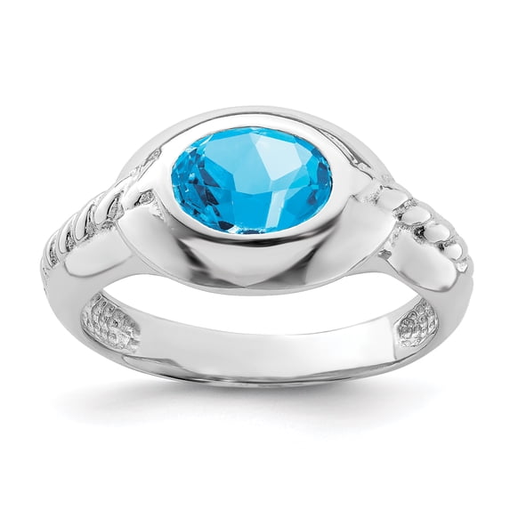 925 Sterling Silver Rhodium Plated Blue Topaz Ring Size 6