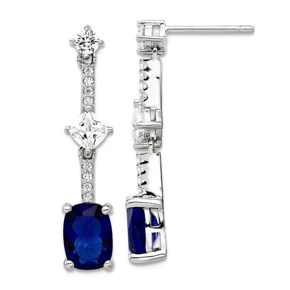 925 Sterling Silver Rhodium Plated Blue and White And Cubic Zirconia Post Long Drop Dangle Earrings 29.5x6.65mm Wide Dan