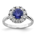 thumbnail image 1 of 925 Sterling Silver Rhodium Plated Blue and White CZ Simulated Diamond Halo Ring Size 8 1.95mm Wide Band Style-Ring for, 1 of 2