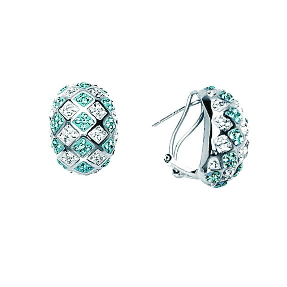 925 Sterling Silver Rhodium Plated Bold Checkerboard Earrings Blue and Clear Stud Earring for Women
