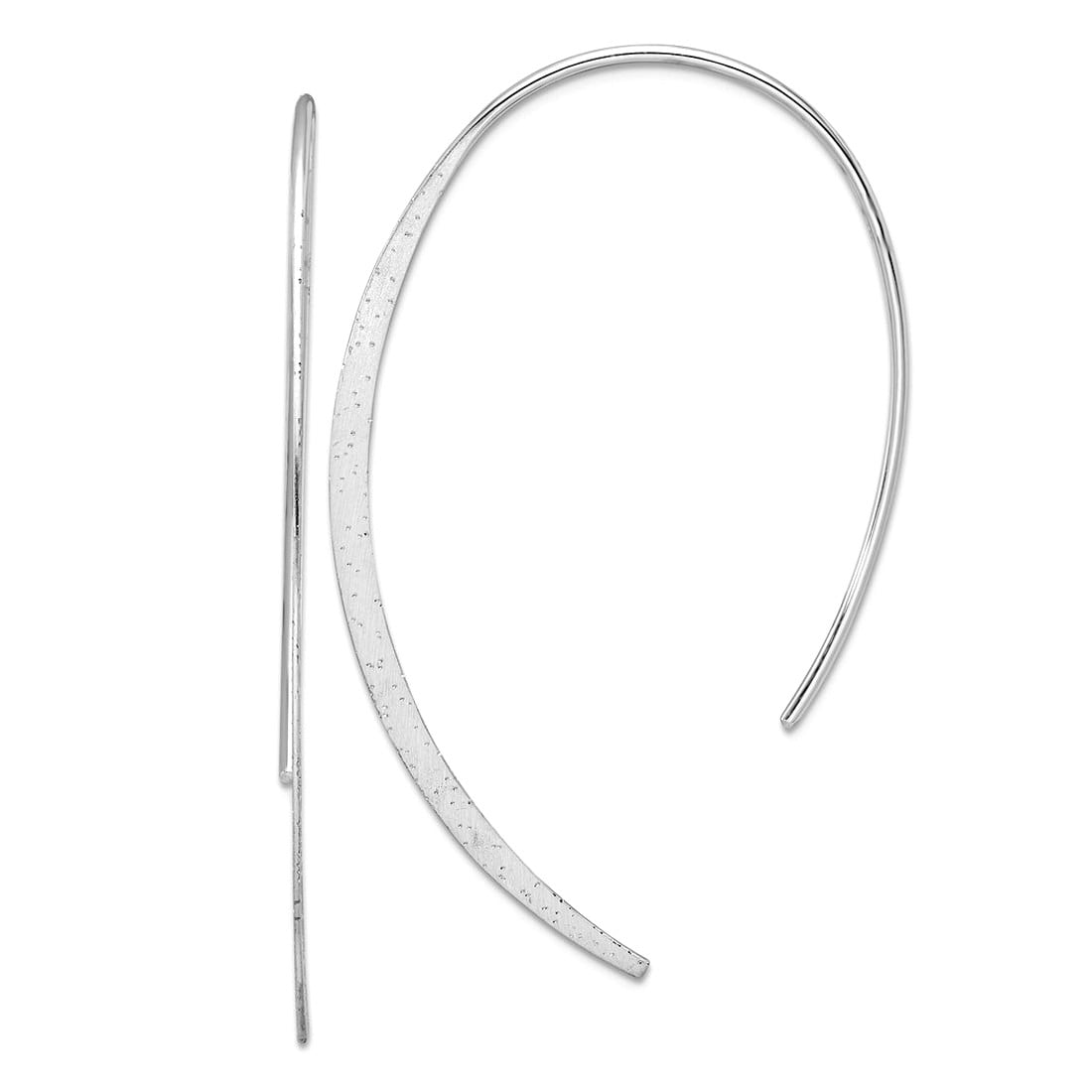 925 Sterling Silver Rhodium Plated Brushed and Lasered Threader Earrings 54.2x0.5mm Wide Stud Earring for Women