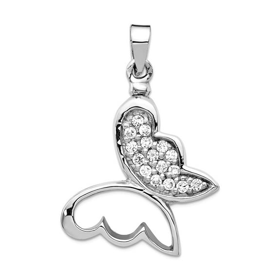 925 Sterling Silver Rhodium Plated Butterfly Angel Wings Cubic Zirconia Ash Holder Pendant Necklace 29.1x26mm Wide Penda