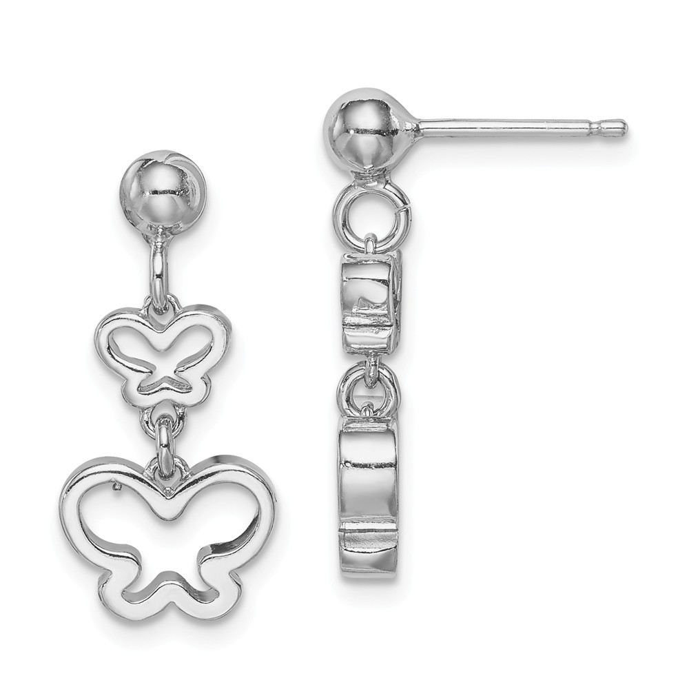 925 Sterling Silver Rhodium Plated Butterfly Angel Wings Long Drop