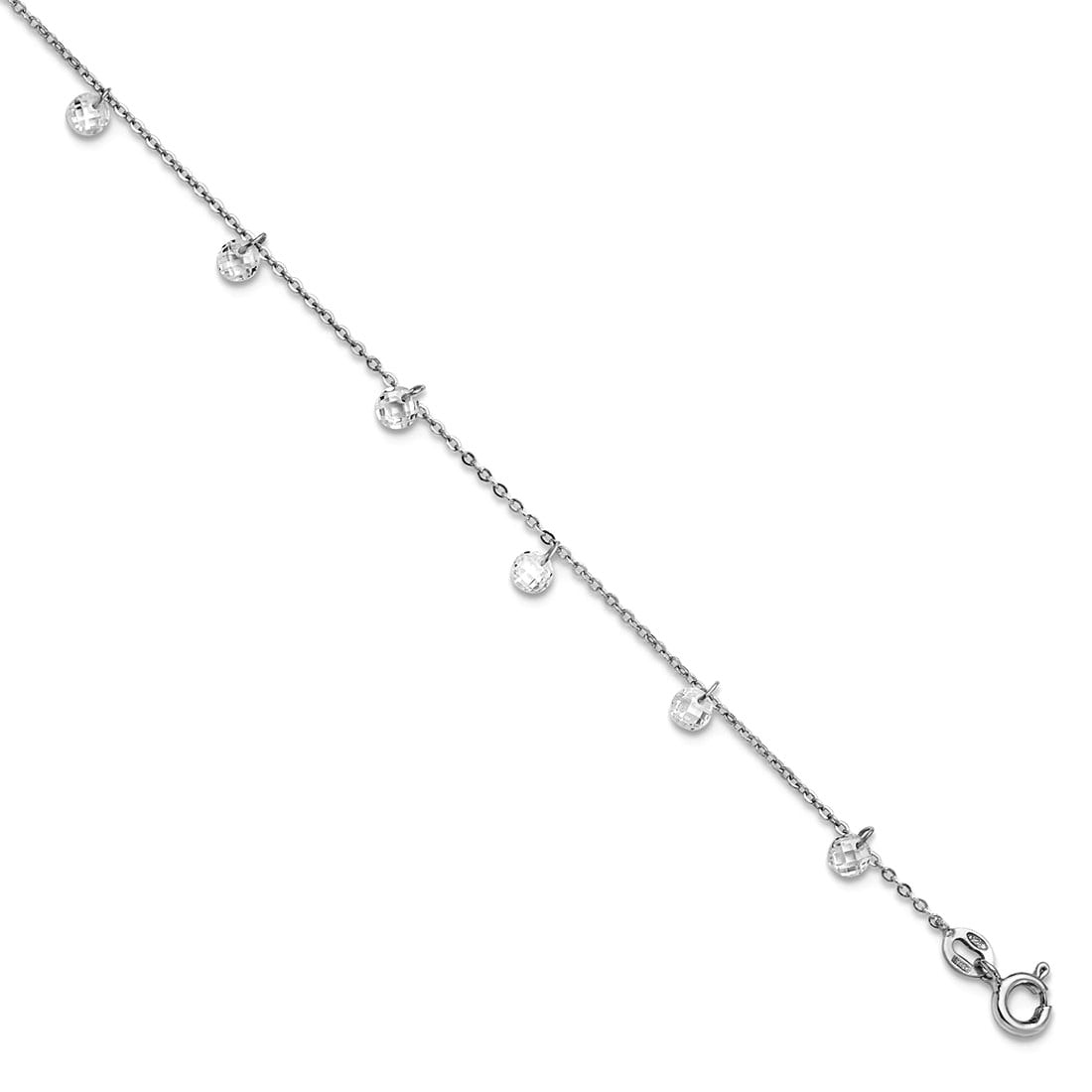925 Sterling Silver Rhodium Plated Cubic Zirconia Anklet 10 Inch 4mm Wide Anklet for Women