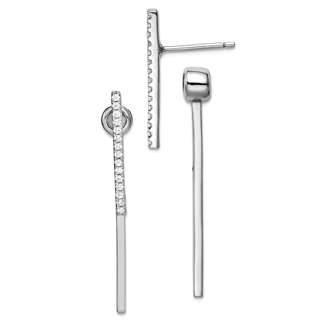 925 Sterling Silver Rhodium Plated Cubic Zirconia Bar Front and Back Post Earrings 35x5mm Wid Stud Earring for Women