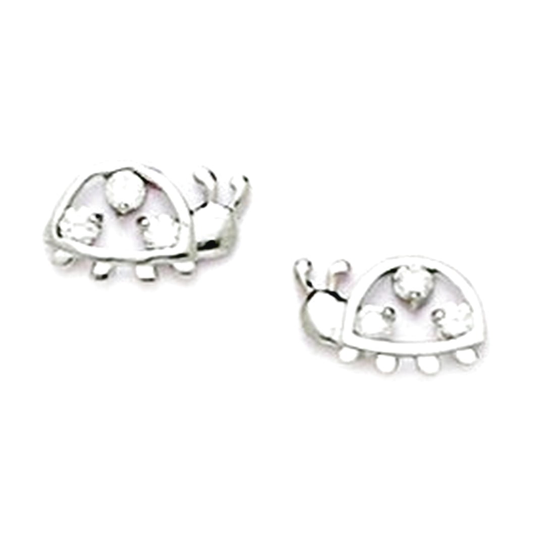 925 Sterling Silver Rhodium Plated Cubic Zirconia Beetle Shaped Screw Back Earrings 6x9mm Stud Earring for Women