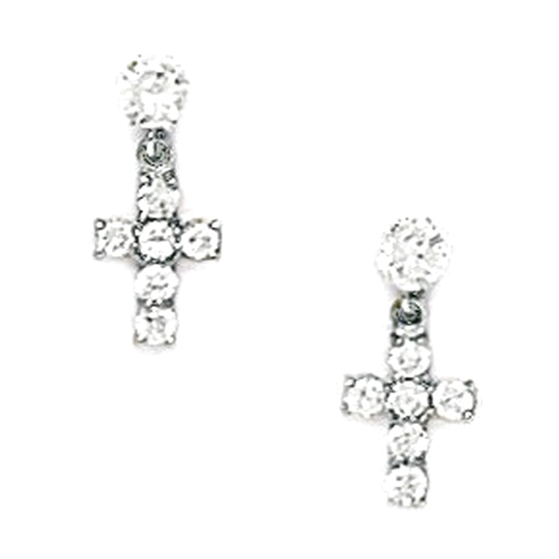925 Sterling Silver Rhodium Plated Cubic Zirconia Big Religious Faith Cross Screw Back Earrings 12x6mm Stud Earring for