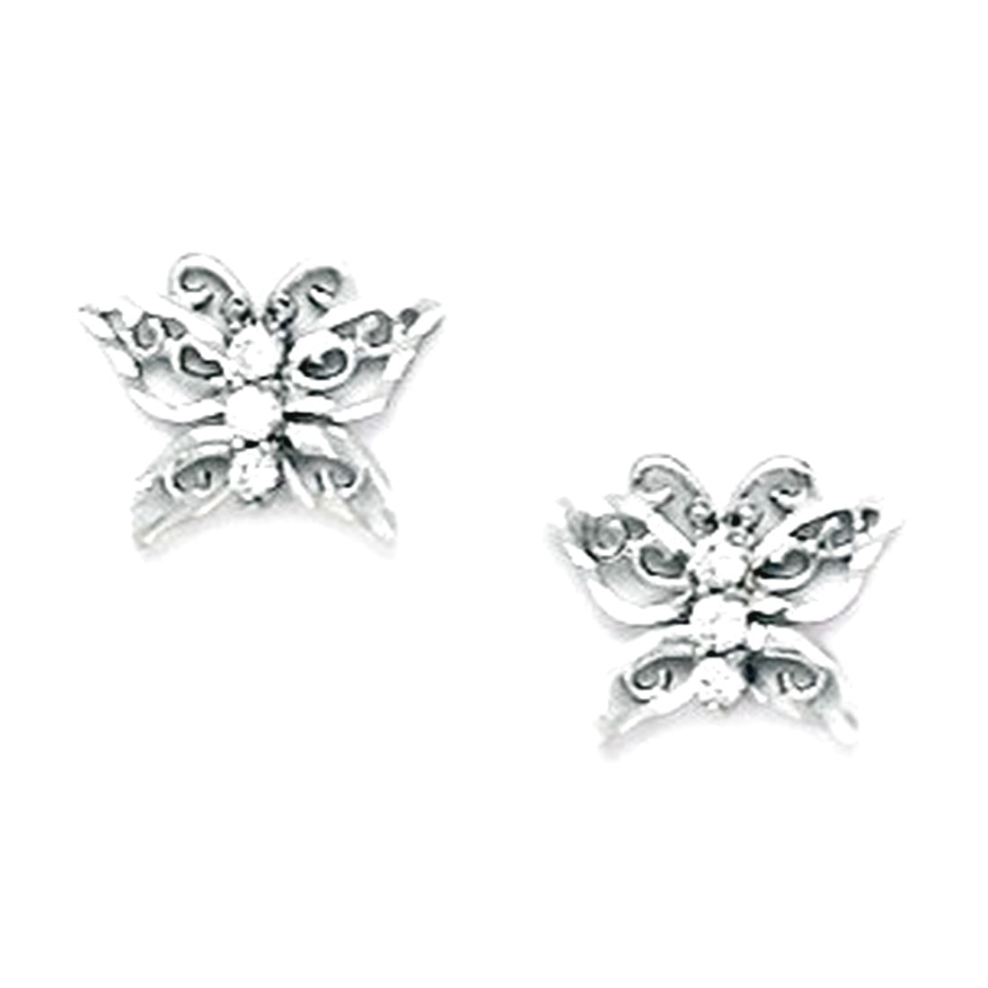 925 Sterling Silver Rhodium Plated Cubic Zirconia Butterfly Angel Wings Screw Back Earrings 8x10mm Stud Earring for Wome