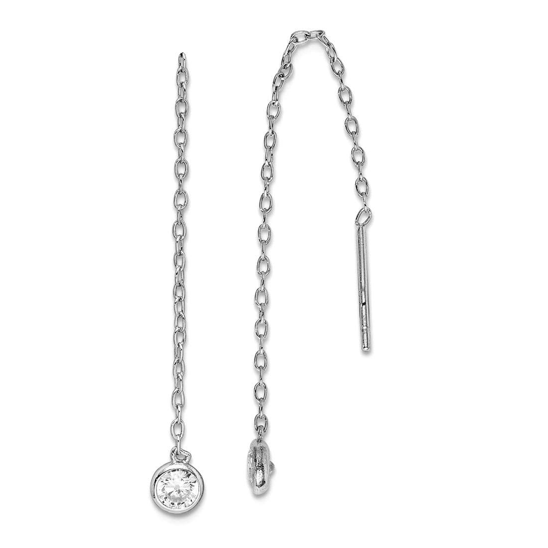 925 Sterling Silver Rhodium Plated Cubic Zirconia Chain Threader Earrings 63.58x4.38mm Wide Stud Earring for Women and M