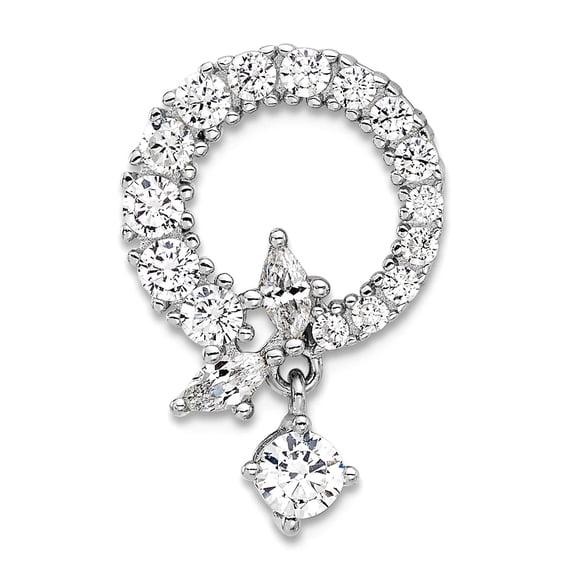 925 Sterling Silver Rhodium Plated Cubic Zirconia Circle Chain Slide Pendant 18.2x13.2mm Wide 3.3mm Thick Chain Necklace