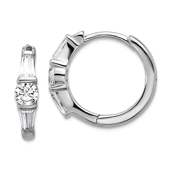 925 Sterling Silver Rhodium Plated Cubic Zirconia Hinged Hoop Earrings 16.5x16mm Wide 3.25mm Thick Hoop Earring for Wome