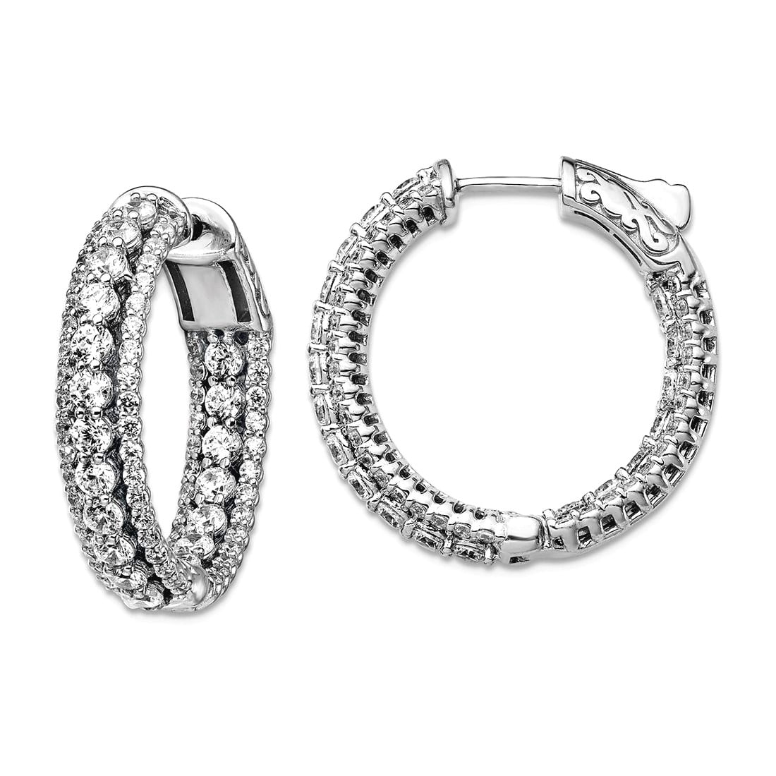 Sterling Silver Rhodium Plated Small Oval Hoop Diamond Cut Textured Earrings main image 1