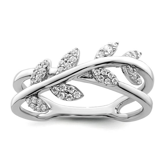 925 Sterling Silver Rhodium Plated Cubic Zirconia Leaves Ring Size 6 1.8mm Wide <mm Thick Ring for Women