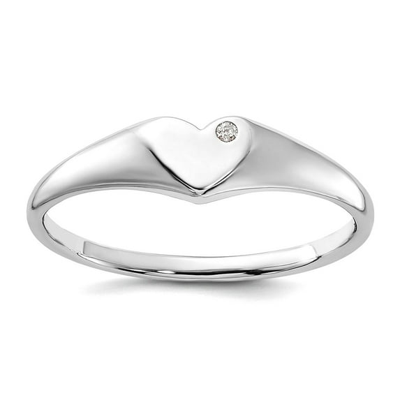 925 Sterling Silver Rhodium Plated Cubic Zirconia Love Heart Signet Ring Size 8 1.5mm Wide Statement Ring for Women