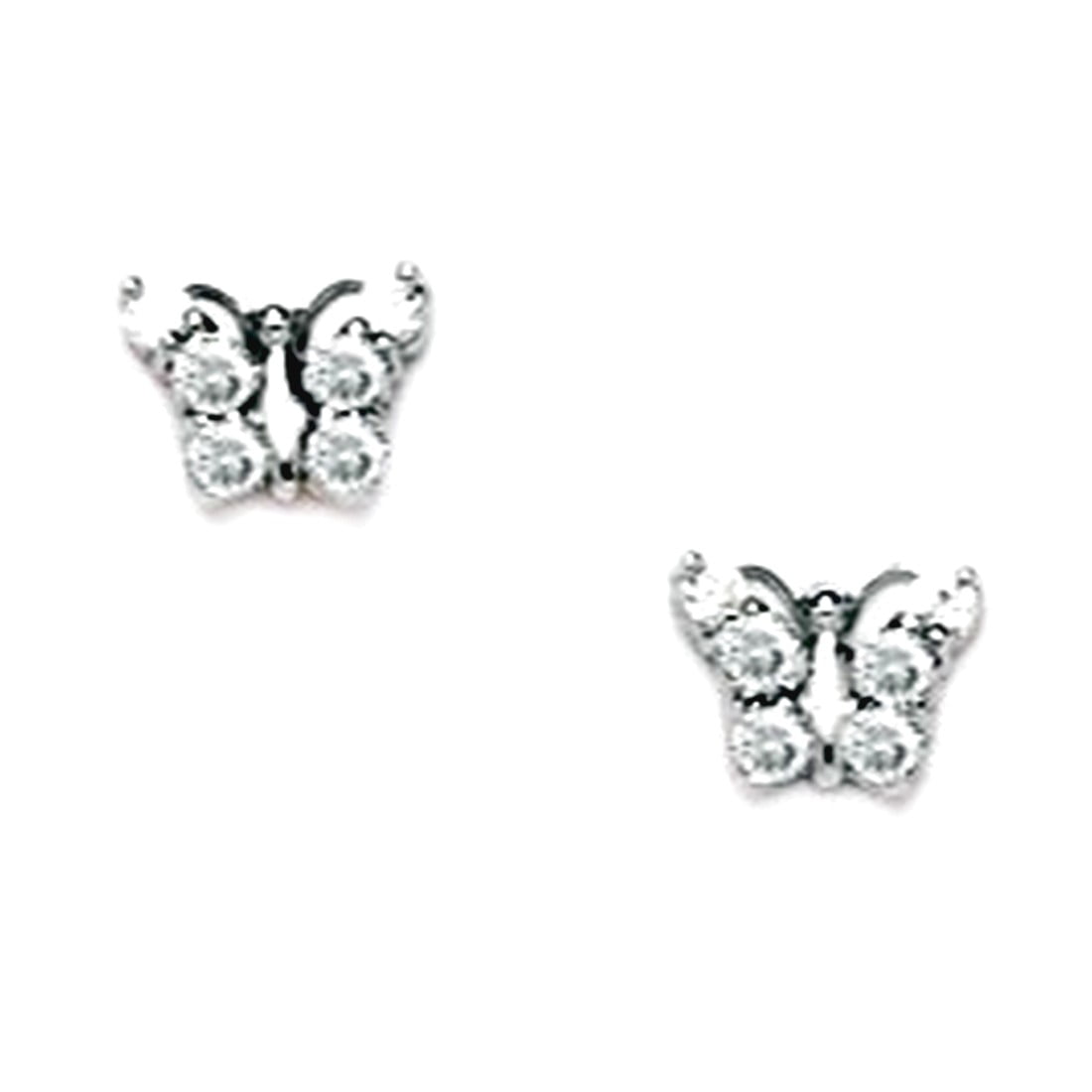 925 Sterling Silver Rhodium Plated Cubic Zirconia Medium Butterfly Angel Wings Screw Back Earrings 5x7mm Stud Earring fo