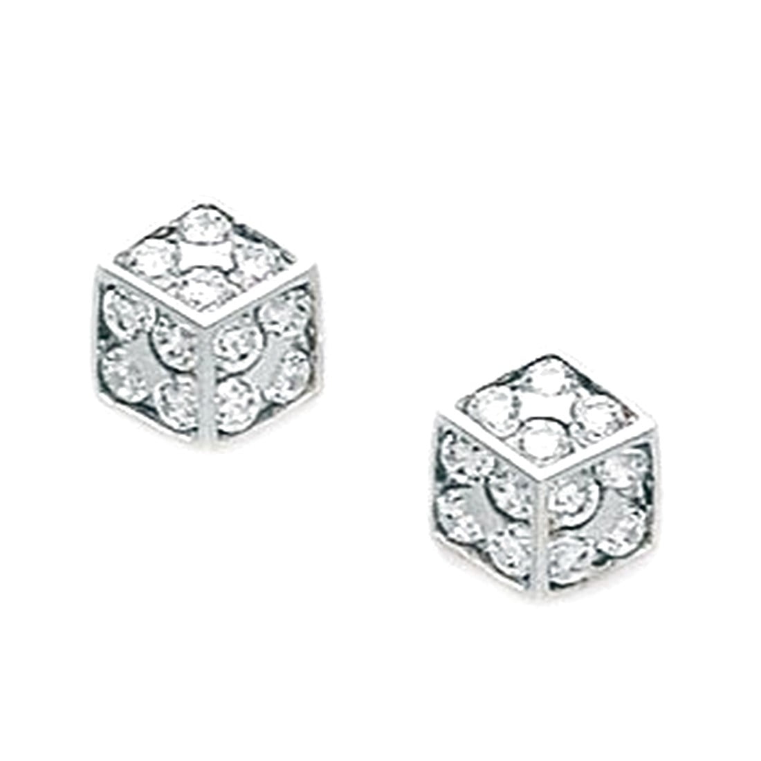 925 Sterling Silver Rhodium Plated Cubic Zirconia Medium Cuboid Screw Back Earrings 9x8mm Stud Earring for Women