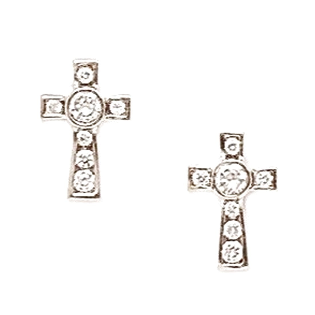 925 Sterling Silver Rhodium Plated Cubic Zirconia Medium Religious Faith Cross Screw Back Earrings 11x7mm Stud Earring f
