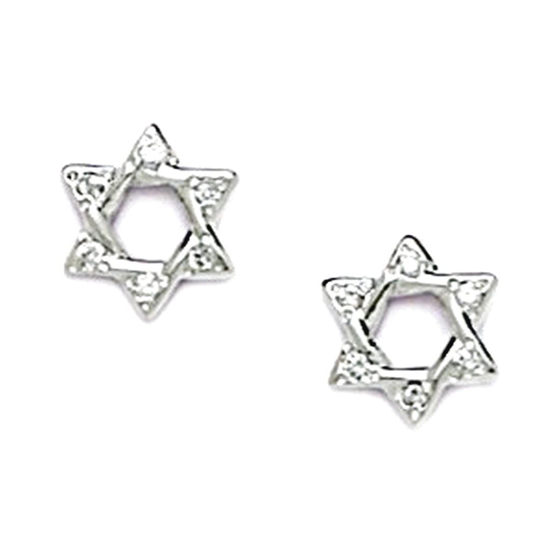 925 Sterling Silver Rhodium Plated Cubic Zirconia Medium Star Screw Back Earrings 9x8mm Stud Earring for Women