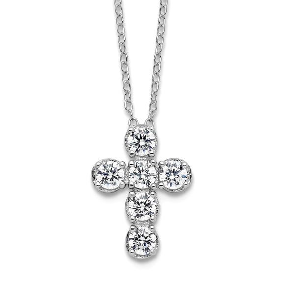 925 Sterling Silver Rhodium Plated Cubic Zirconia Religious Faith Cross With 2in Extension Necklace 16 Inch 11.8mm Wide
