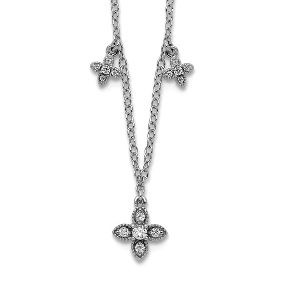 925 Sterling Silver Rhodium Plated Cubic Zirconia Religious Faith Crosses With 2in Ext Necklace 16 Inch 7.5mm Wide Penda