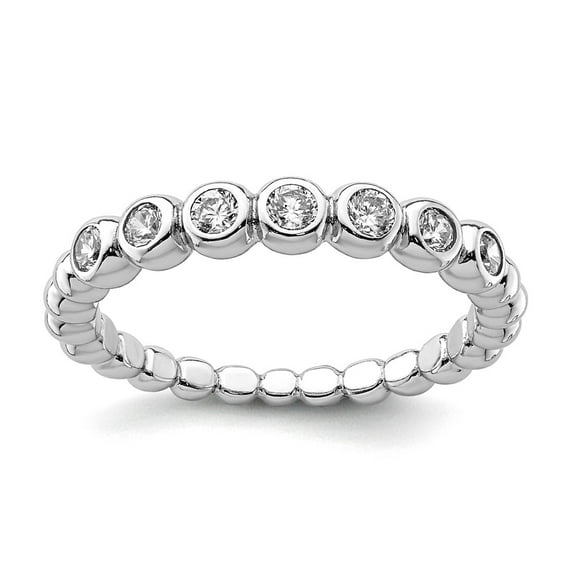 925 Sterling Silver Rhodium Plated Cubic Zirconia Ring Size 8 2.41mm Wide Ring for Women