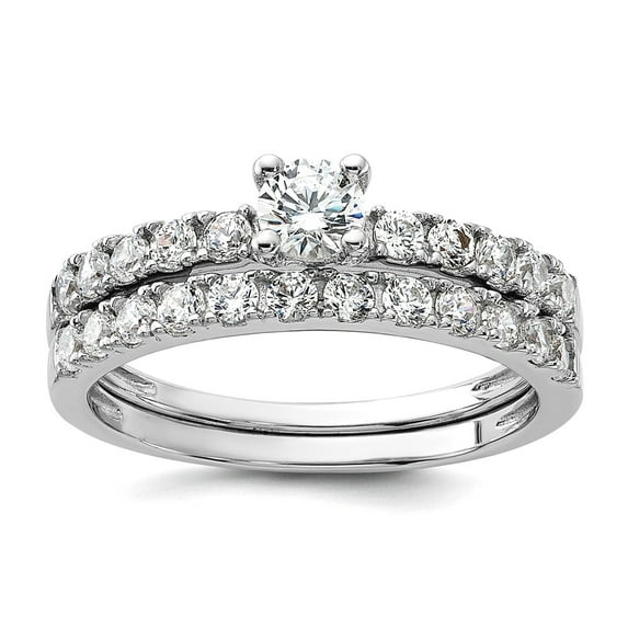 925 Sterling Silver Rhodium Plated Cubic Zirconia Ring and Band 2 Ring Set Size 7 2.2mm Wide Ring for Women and Men