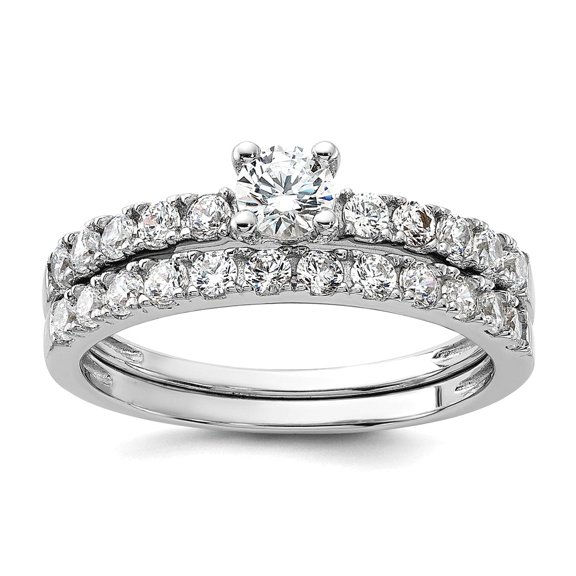 925 Sterling Silver Rhodium Plated Cubic Zirconia Ring and Band 2 Ring Set Size 8 2.2mm Wide Ring for Women and Men