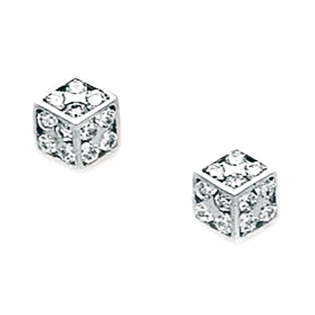 925 Sterling Silver Rhodium Plated Cubic Zirconia Small Cuboid Screw Back Earrings 7x7mm Stud Earring for Women