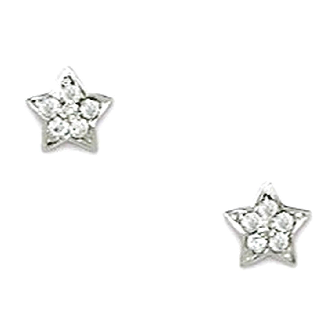 925 Sterling Silver Rhodium Plated Cubic Zirconia Small Star Screw Back Earrings 6x6mm Stud Earring for Women