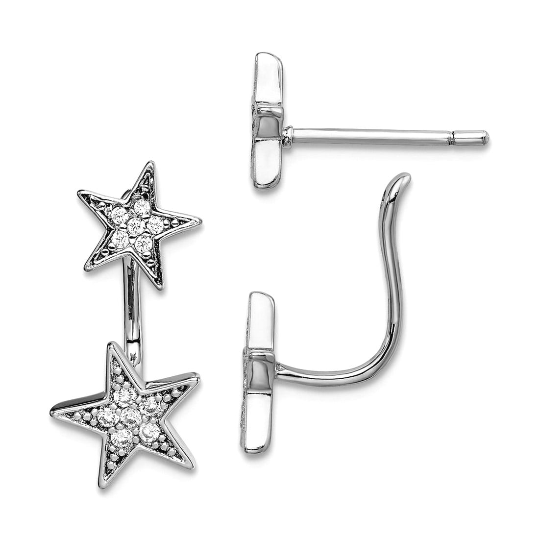925 Sterling Silver Rhodium Plated Cubic Zirconia Star Front and Back Post Earrings 18.5x8.75 Stud Earring for Women