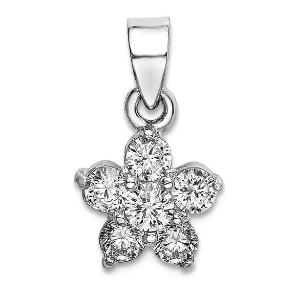 925 Sterling Silver Rhodium Plated Cubic Zirconia Star Motif Pendant Necklace 10.25x10.35mm Wide Pendant for Women