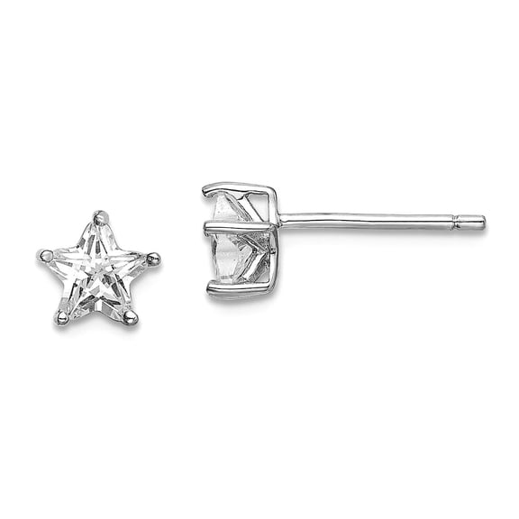 925 Sterling Silver Rhodium Plated Cubic Zirconia Star Post Earrings 6x6.1mm Wide Stud Earring for Women