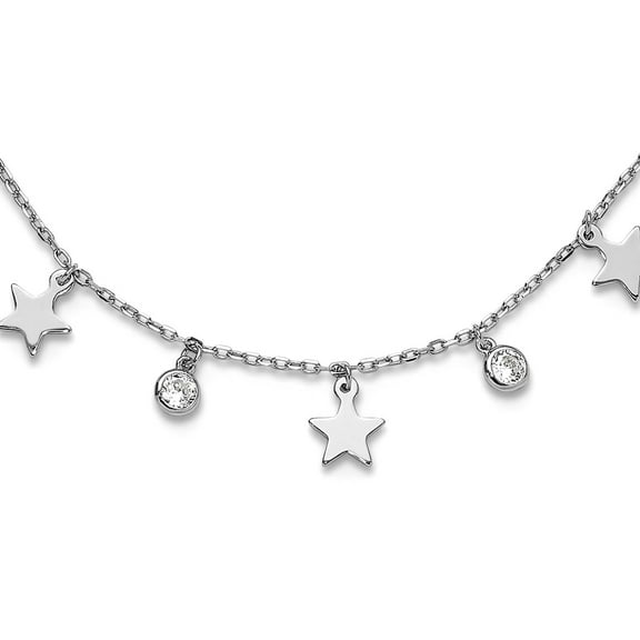 925 Sterling Silver Rhodium Plated Cubic Zirconia Star With 2inch Ext. Choker 12.5 Inch 6mm Wide Choker Necklace for Wom