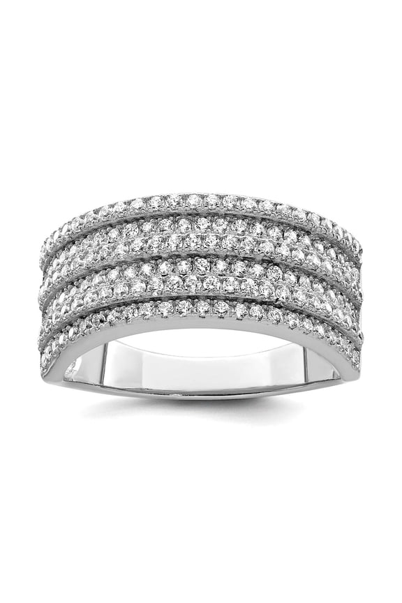 925 Sterling Silver Rhodium Plated Cubic Zirconia Wide Band Ring Size 7 Ring for Women and Men
