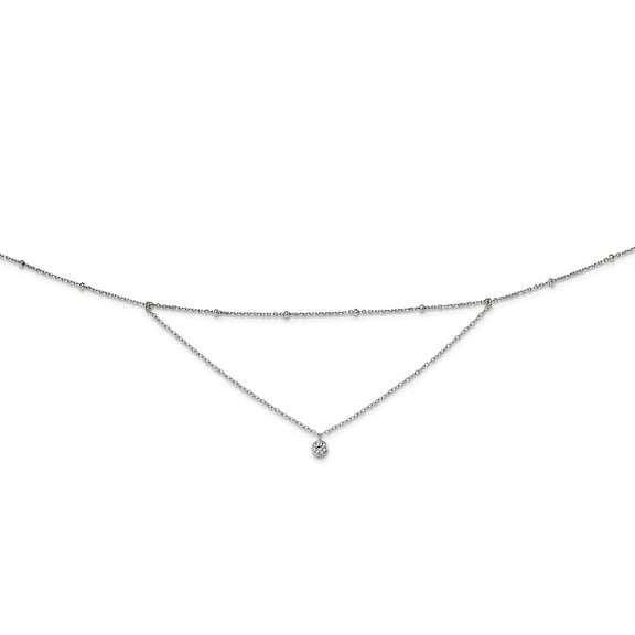 925 Sterling Silver Rhodium Plated Cubic Zirconia and Bead Charms With 4inch Ext. Choker 4mm Wide Choker Necklace for Wo