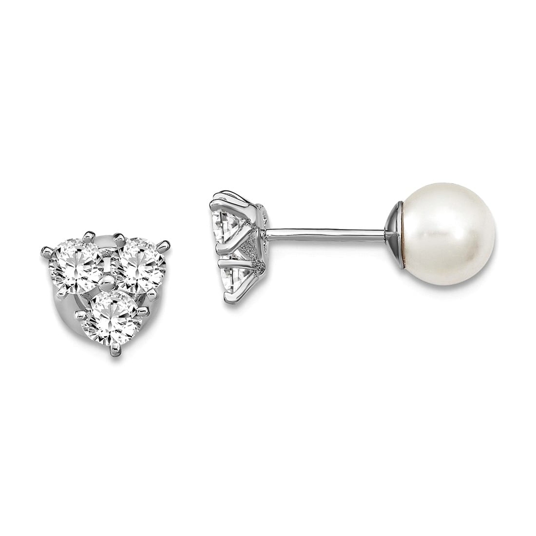 925 Sterling Silver Rhodium Plated Cubic Zirconia and Mother of Pearl Front And Back Earrings - Stud Earring for Women